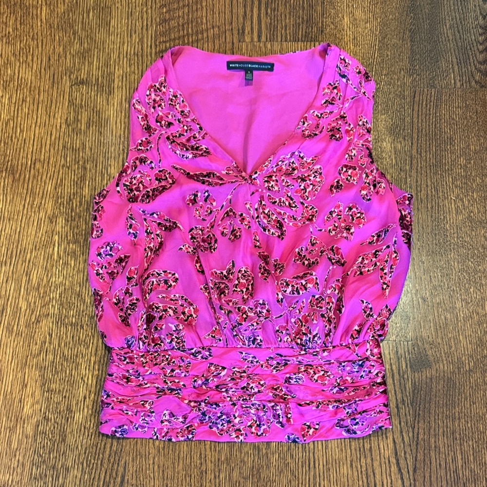 White House Black Market Fuchsia Floral Blouse